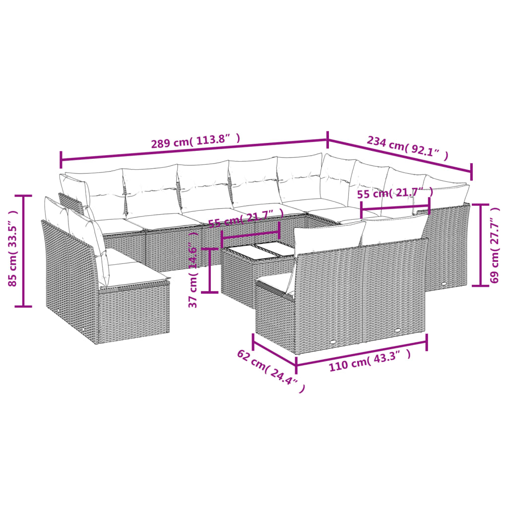 13-delige Loungeset met kussens poly rattan beige is nu te koop bij PeponiXL, paradijselijk wonen!