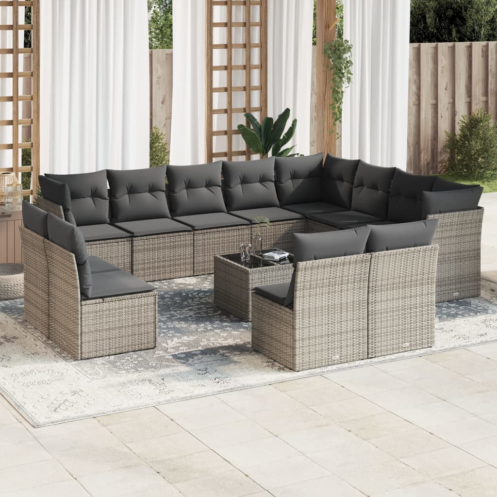 13-delige Loungeset met kussens poly rattan grijs is nu te koop bij PeponiXL, paradijselijk wonen!