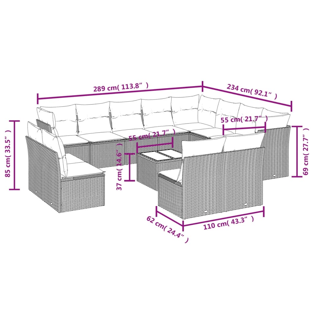 13-delige Loungeset met kussens poly rattan lichtgrijs is nu te koop bij PeponiXL, paradijselijk wonen!