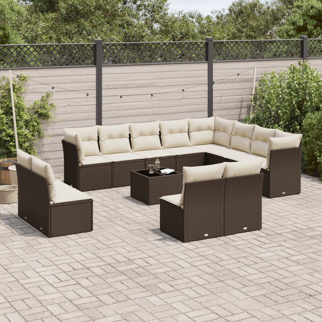 13-delige Loungeset met kussens poly rattan bruin is nu te koop bij PeponiXL, paradijselijk wonen!