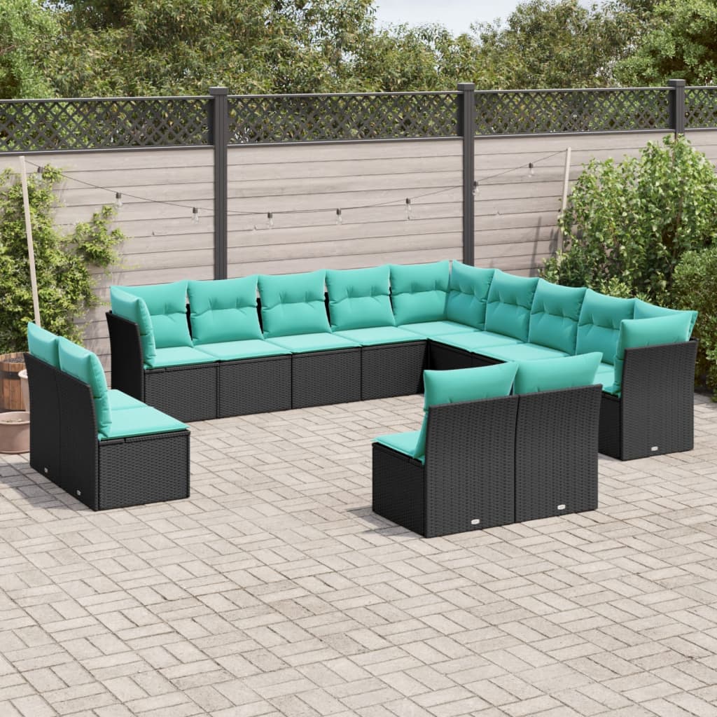 13-delige tuinbankset met kussens van zwart polyrotan is nu te koop bij PeponiXL, paradijselijk wonen!