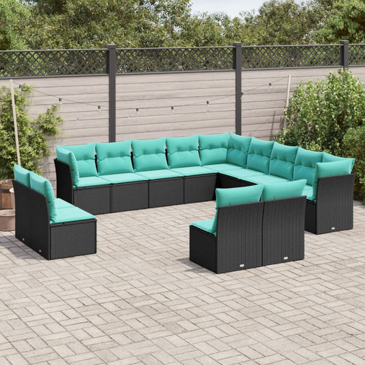13-delige tuinbankset met kussens van zwart polyrotan is nu te koop bij PeponiXL, paradijselijk wonen!