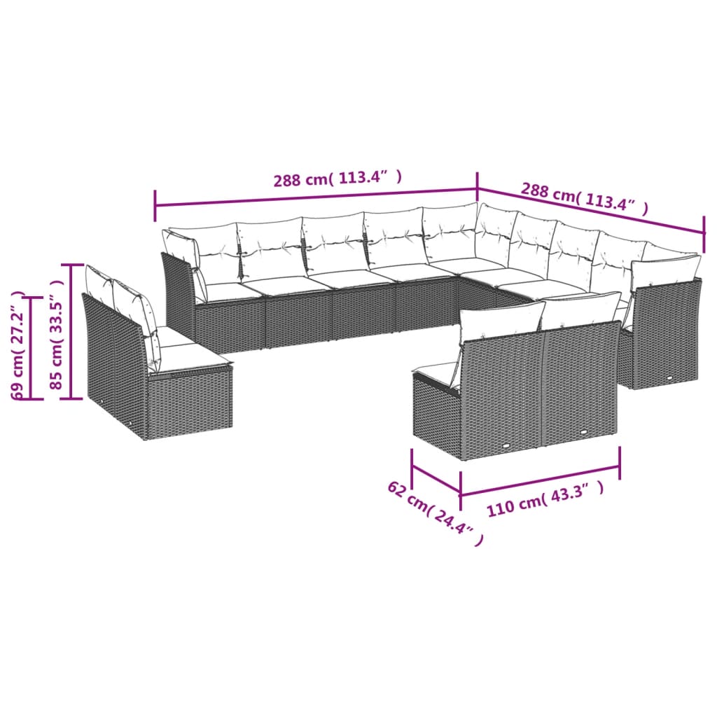 13-delige Loungeset met kussens poly rattan grijs is nu te koop bij PeponiXL, paradijselijk wonen!