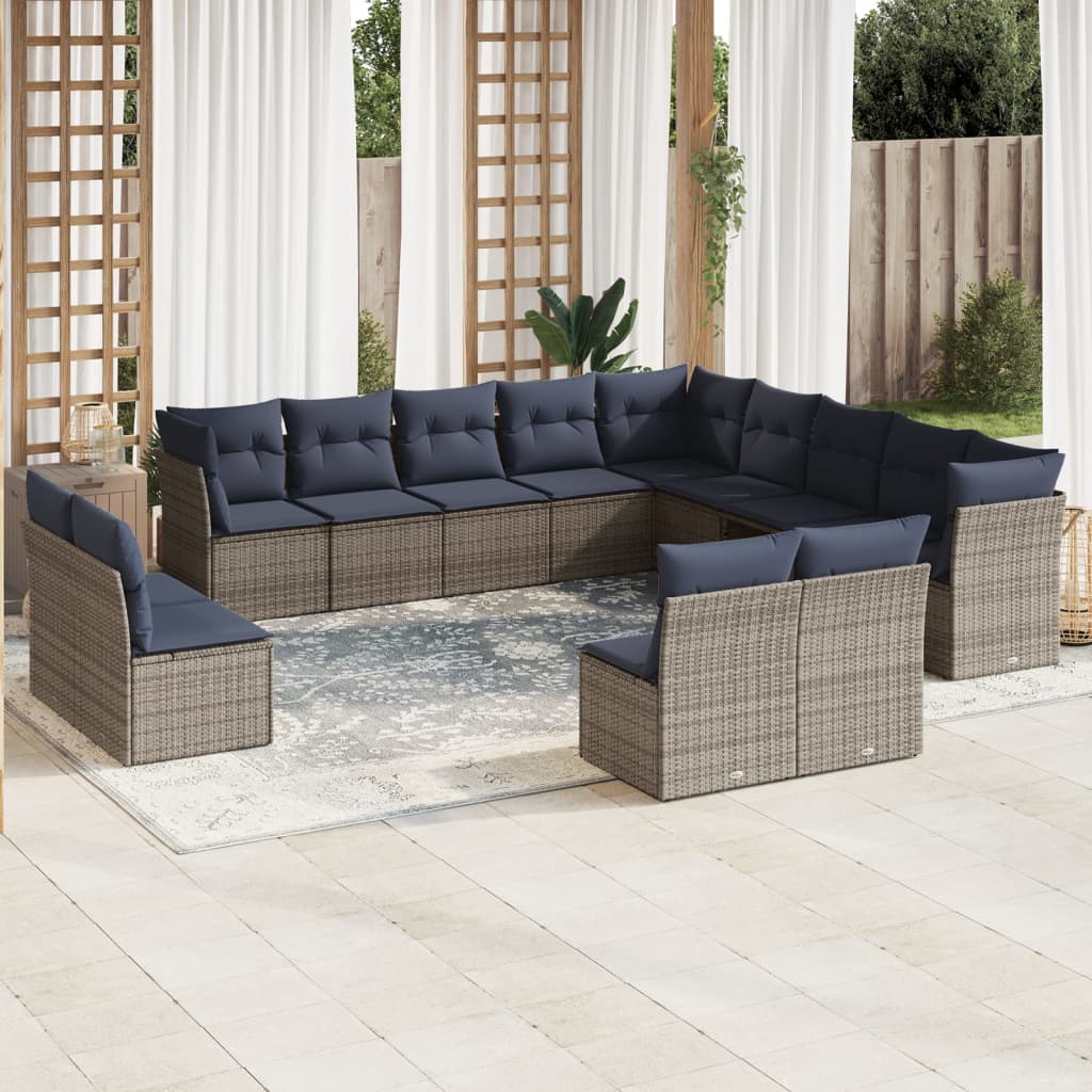 13-delige tuinbankset met kussens, grijs polyrotan is nu te koop bij PeponiXL, paradijselijk wonen!
