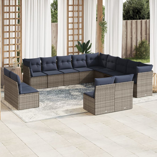 13-delige tuinbankset met kussens, grijs polyrotan is nu te koop bij PeponiXL, paradijselijk wonen!