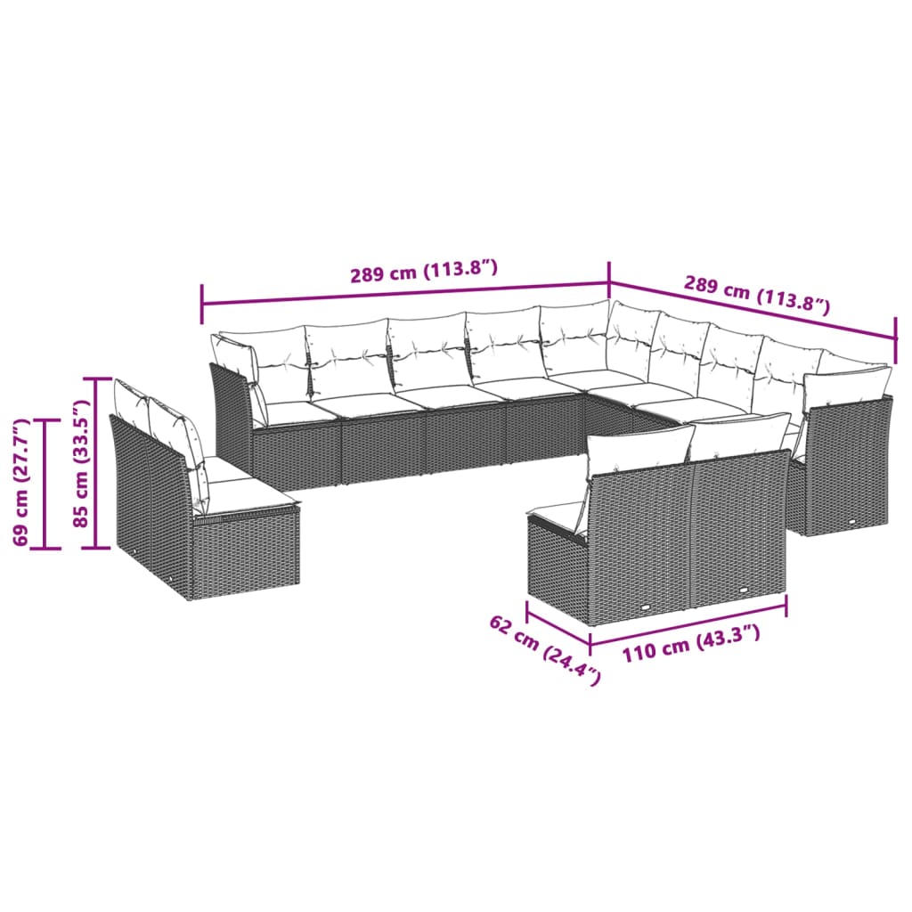 13-delige Loungeset met kussens poly rattan lichtgrijs is nu te koop bij PeponiXL, paradijselijk wonen!