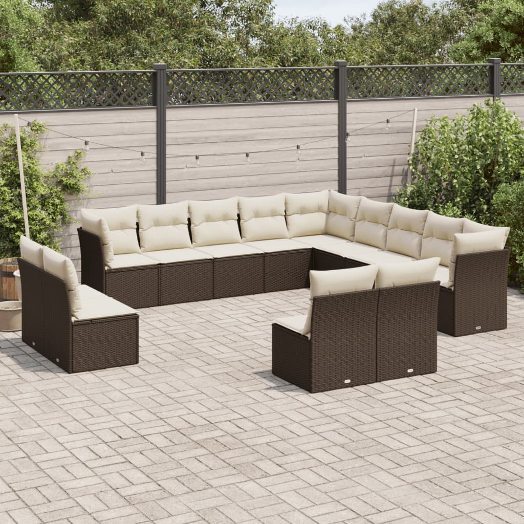 13-delige Loungeset met kussens poly rattan bruin is nu te koop bij PeponiXL, paradijselijk wonen!