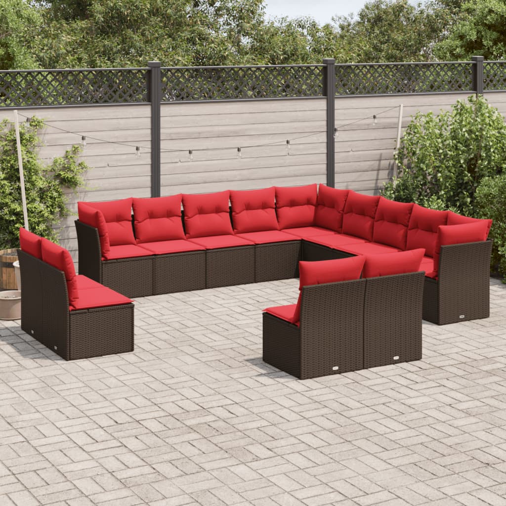 13-delige tuinbankset met kussens, bruin polyrotan is nu te koop bij PeponiXL, paradijselijk wonen!