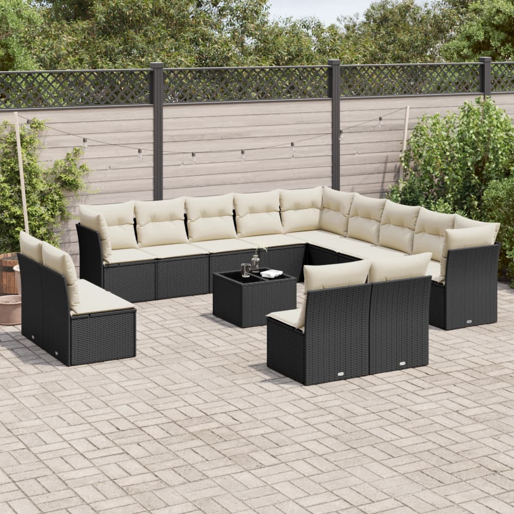 14-delige Loungeset met kussens poly rattan zwart is nu te koop bij PeponiXL, paradijselijk wonen!