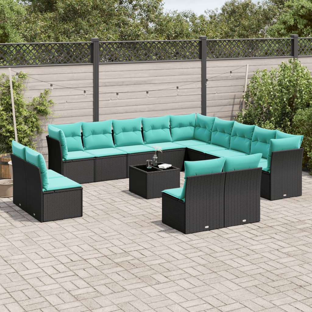 14-delige tuinbankset met kussens van zwart polyrotan is nu te koop bij PeponiXL, paradijselijk wonen!
