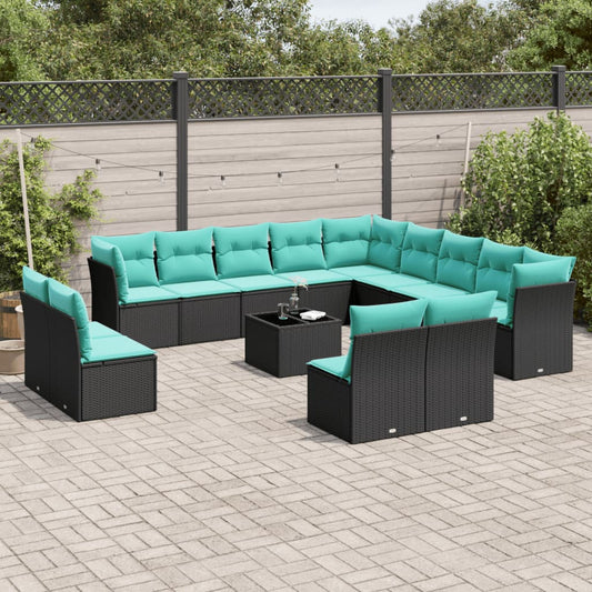 14-delige tuinbankset met kussens van zwart polyrotan is nu te koop bij PeponiXL, paradijselijk wonen!