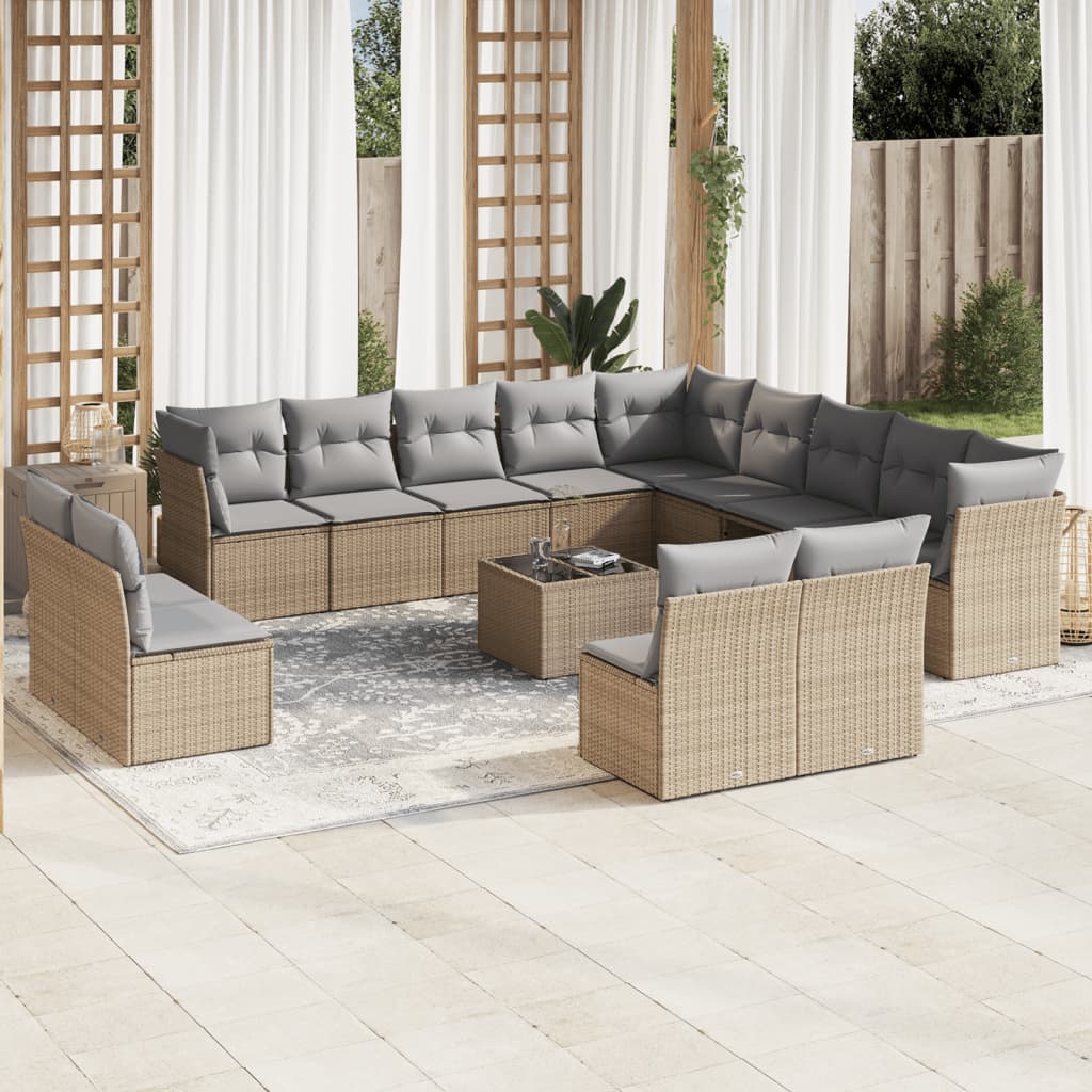 14-delige Loungeset met kussens poly rattan beige is nu te koop bij PeponiXL, paradijselijk wonen!