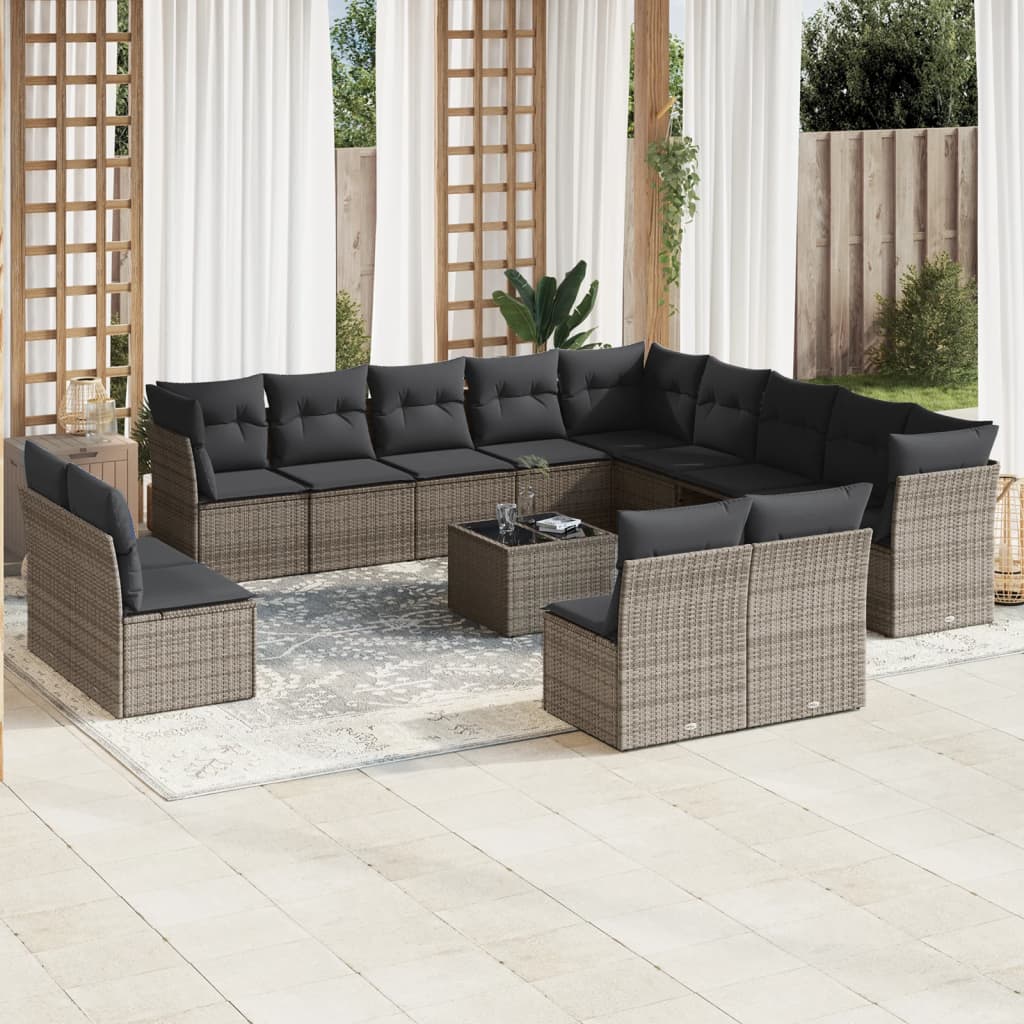 14-delige Loungeset met kussens poly rattan grijs is nu te koop bij PeponiXL, paradijselijk wonen!