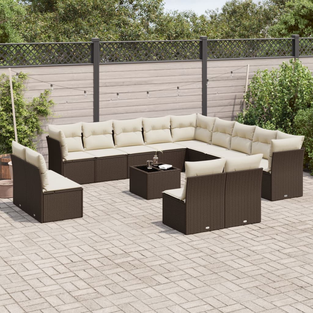 14-delige Loungeset met kussens poly rattan bruin is nu te koop bij PeponiXL, paradijselijk wonen!