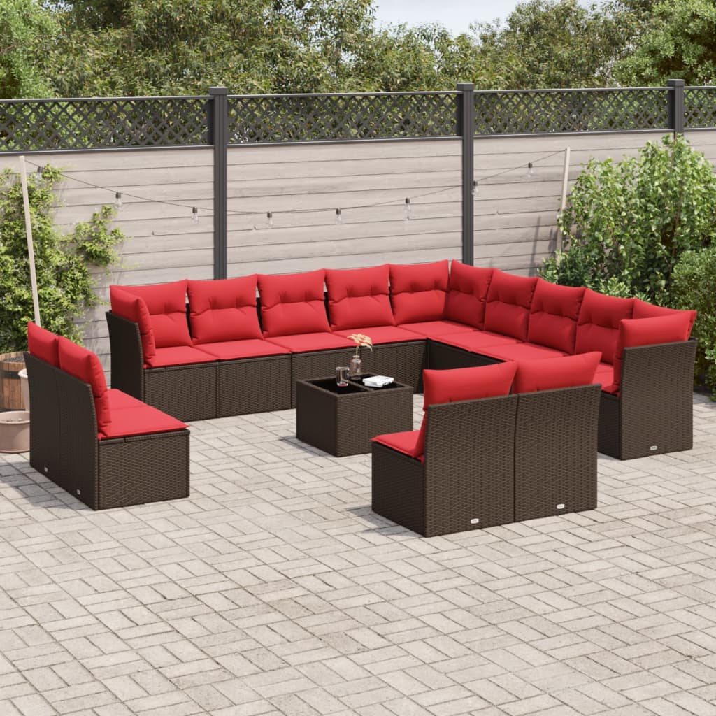 14-delige tuinbankset met kussens, bruin polyrotan is nu te koop bij PeponiXL, paradijselijk wonen!