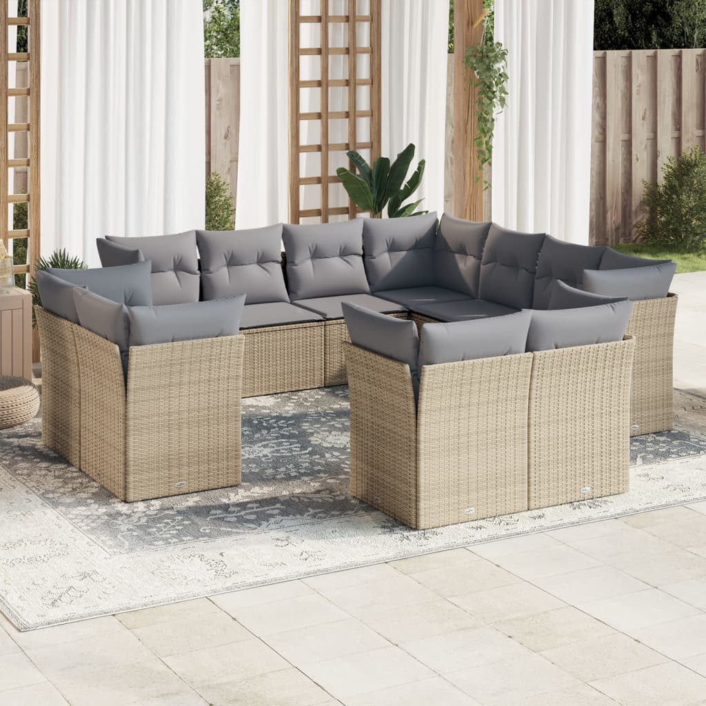 11-delige Tuinset met kussens poly rattan beige is nu te koop bij PeponiXL, paradijselijk wonen!
