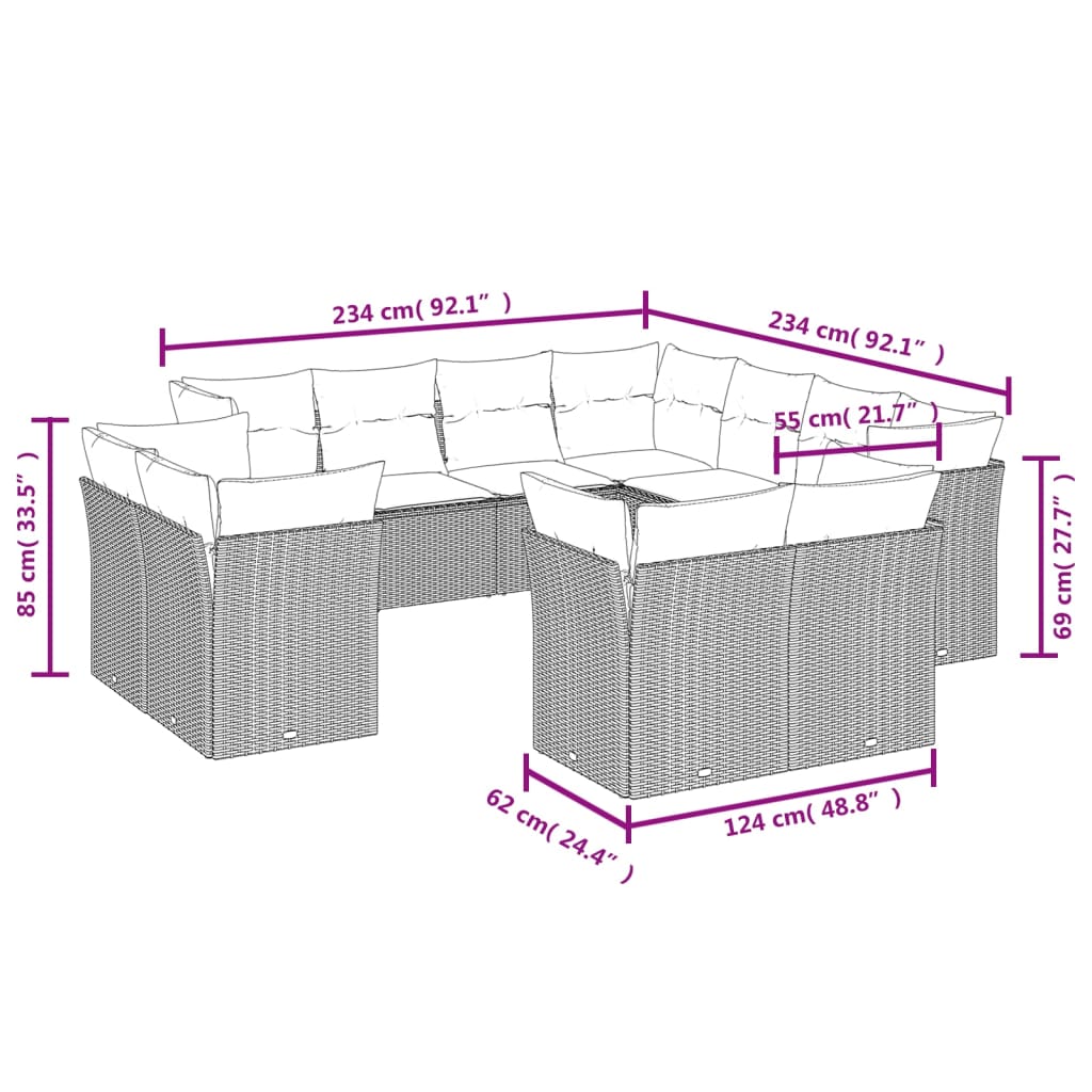 11-delige Loungeset met kussens poly rattan grijs is nu te koop bij PeponiXL, paradijselijk wonen!