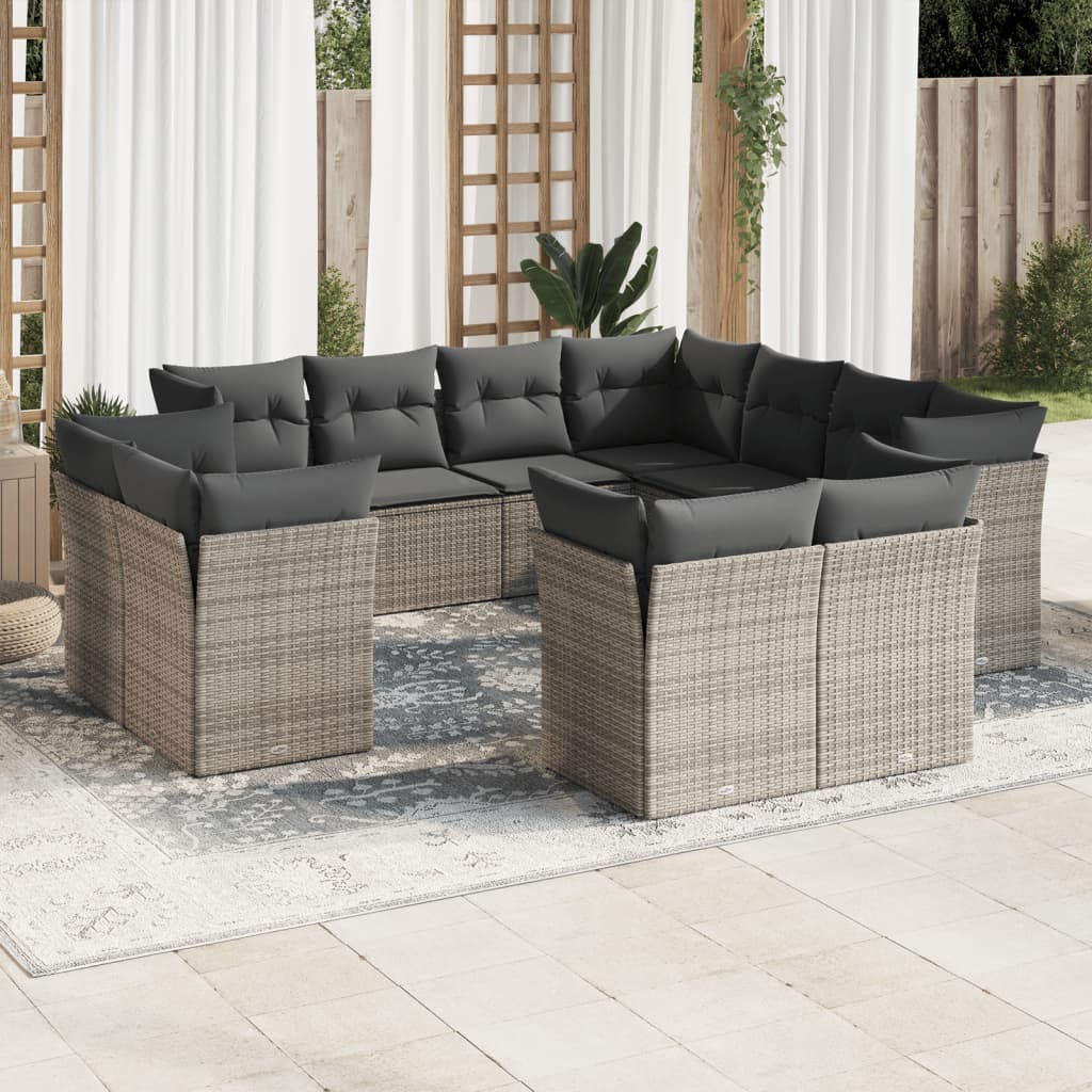 11-delige Loungeset met kussens poly rattan grijs is nu te koop bij PeponiXL, paradijselijk wonen!