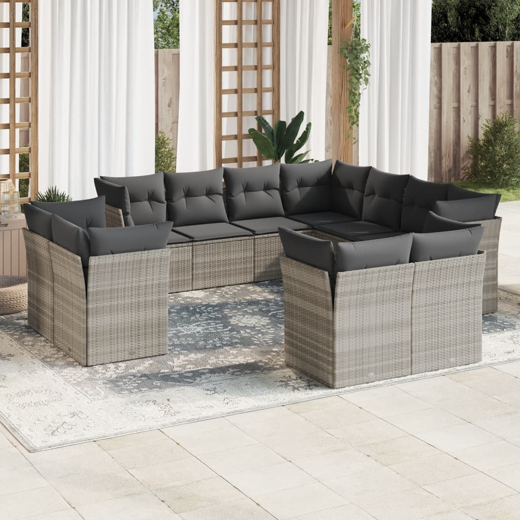 11-delige Loungeset met kussens poly rattan lichtgrijs is nu te koop bij PeponiXL, paradijselijk wonen!