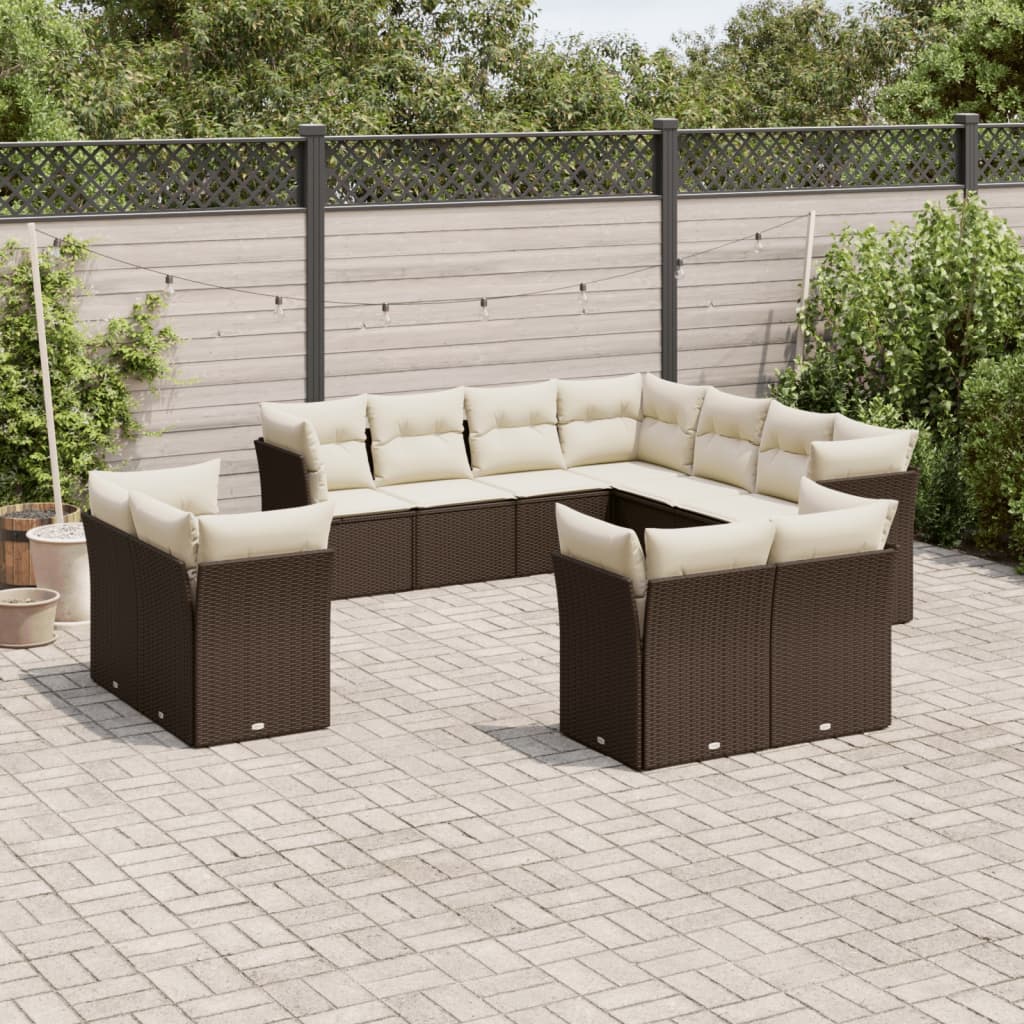 11-delige Loungeset met kussens poly rattan bruin is nu te koop bij PeponiXL, paradijselijk wonen!