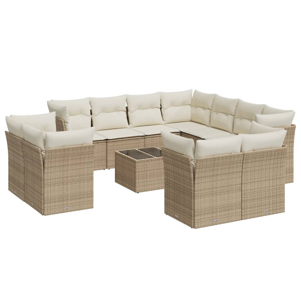12-delige Loungeset met kussens poly rattan beige is nu te koop bij PeponiXL, paradijselijk wonen!