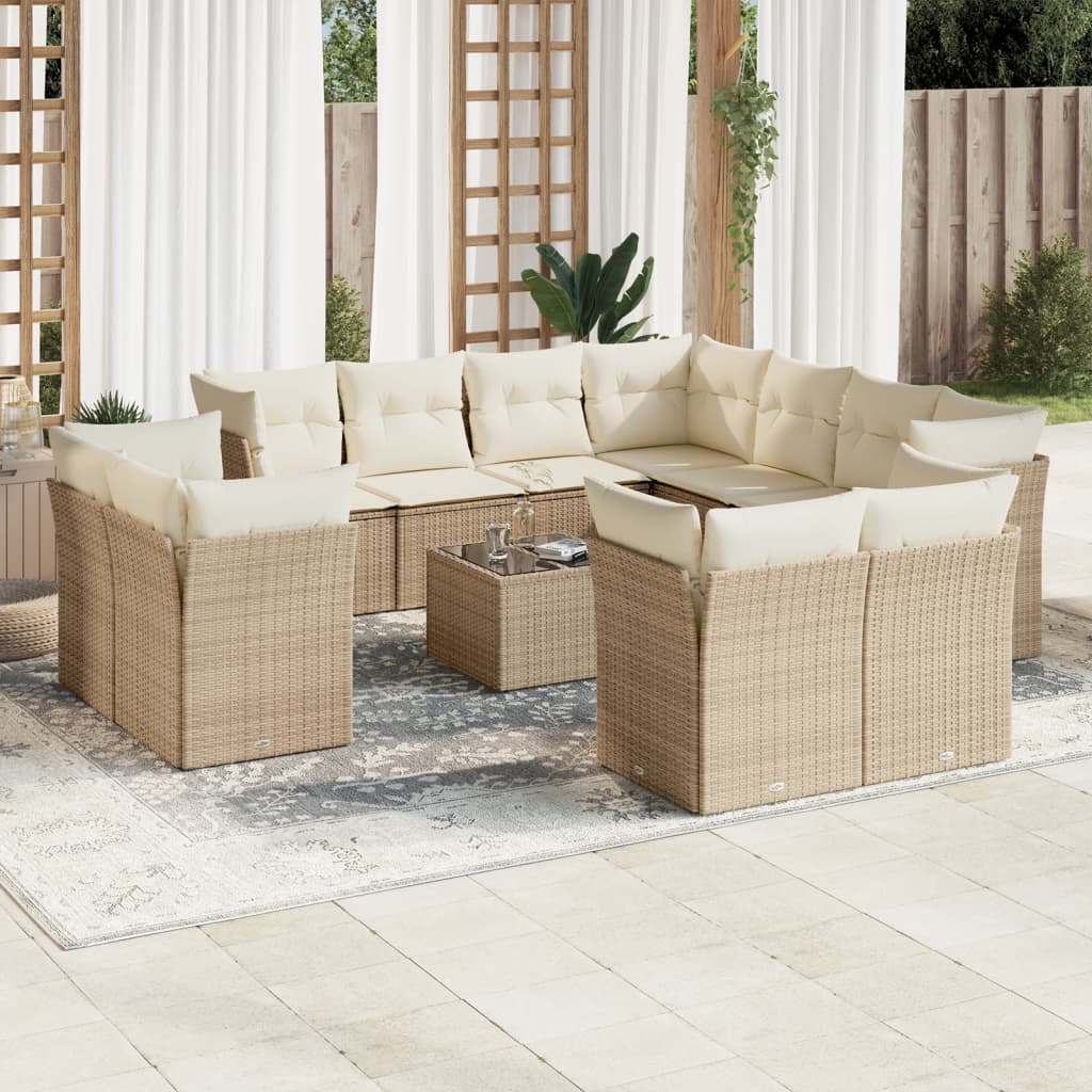 12-delige Loungeset met kussens poly rattan beige is nu te koop bij PeponiXL, paradijselijk wonen!
