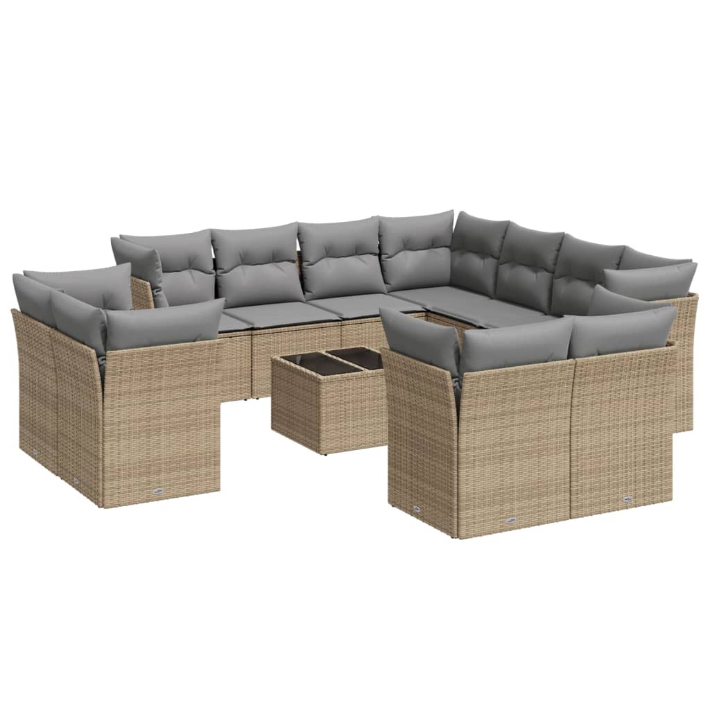 12-delige Loungeset met kussens poly rattan beige is nu te koop bij PeponiXL, paradijselijk wonen!