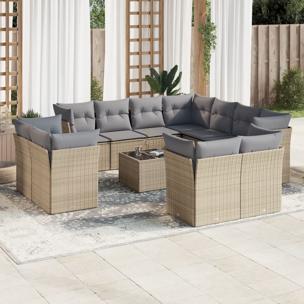 12-delige Loungeset met kussens poly rattan beige is nu te koop bij PeponiXL, paradijselijk wonen!
