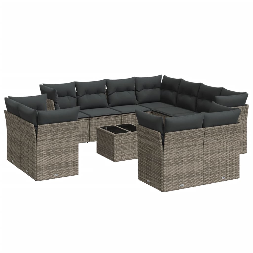 12-delige Loungeset met kussens poly rattan grijs is nu te koop bij PeponiXL, paradijselijk wonen!