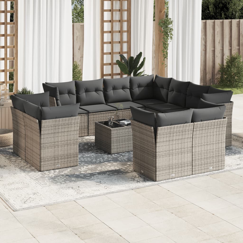 12-delige Loungeset met kussens poly rattan grijs is nu te koop bij PeponiXL, paradijselijk wonen!