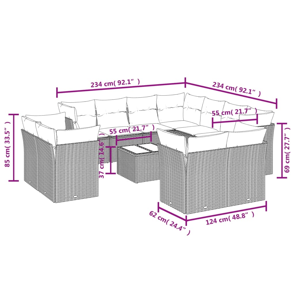 12-delige Loungeset met kussens poly rattan lichtgrijs is nu te koop bij PeponiXL, paradijselijk wonen!