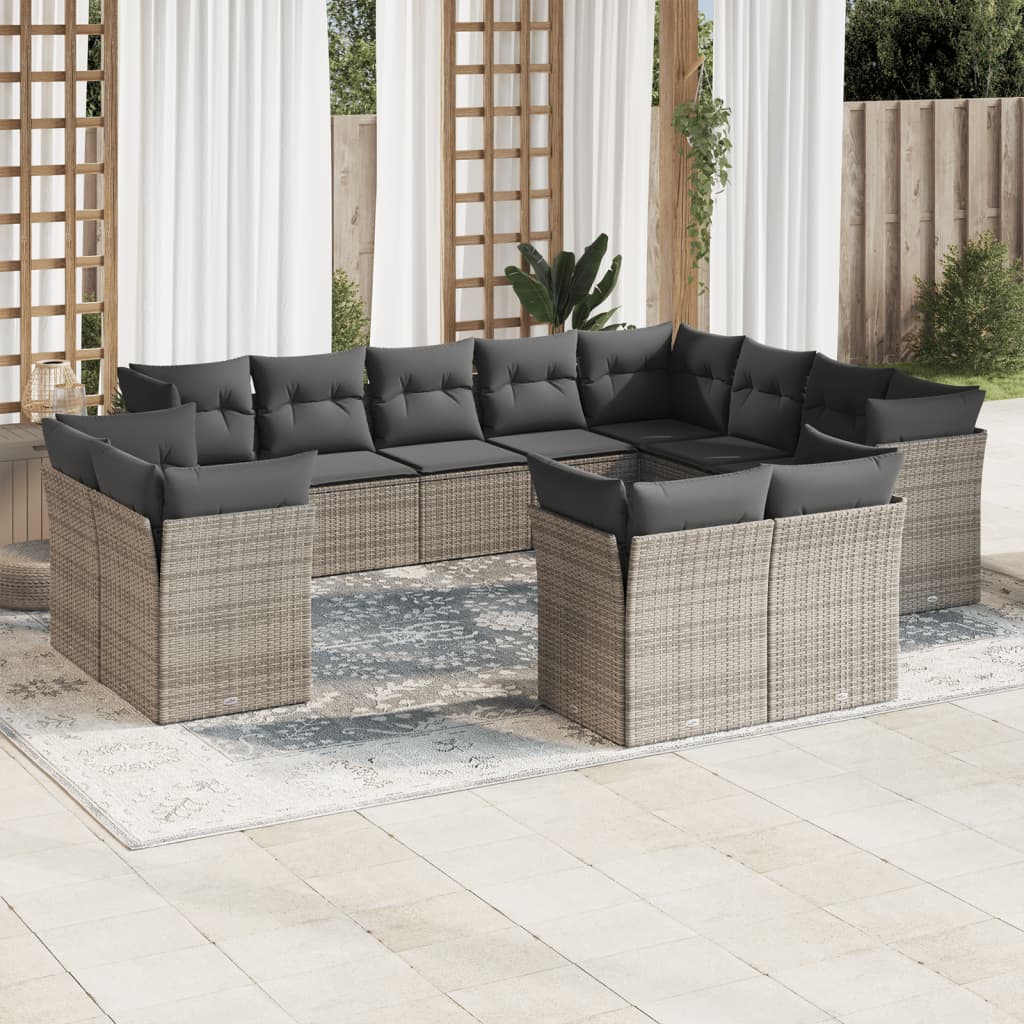 12-delige Loungeset met kussens poly rattan grijs is nu te koop bij PeponiXL, paradijselijk wonen!
