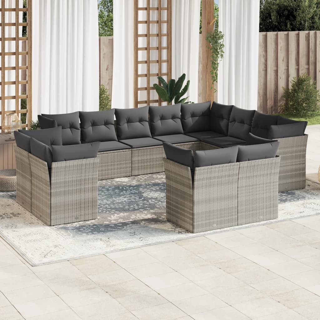 12-delige Loungeset met kussens poly rattan lichtgrijs is nu te koop bij PeponiXL, paradijselijk wonen!