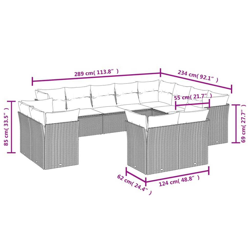 12-delige Loungeset met kussens poly rattan bruin is nu te koop bij PeponiXL, paradijselijk wonen!