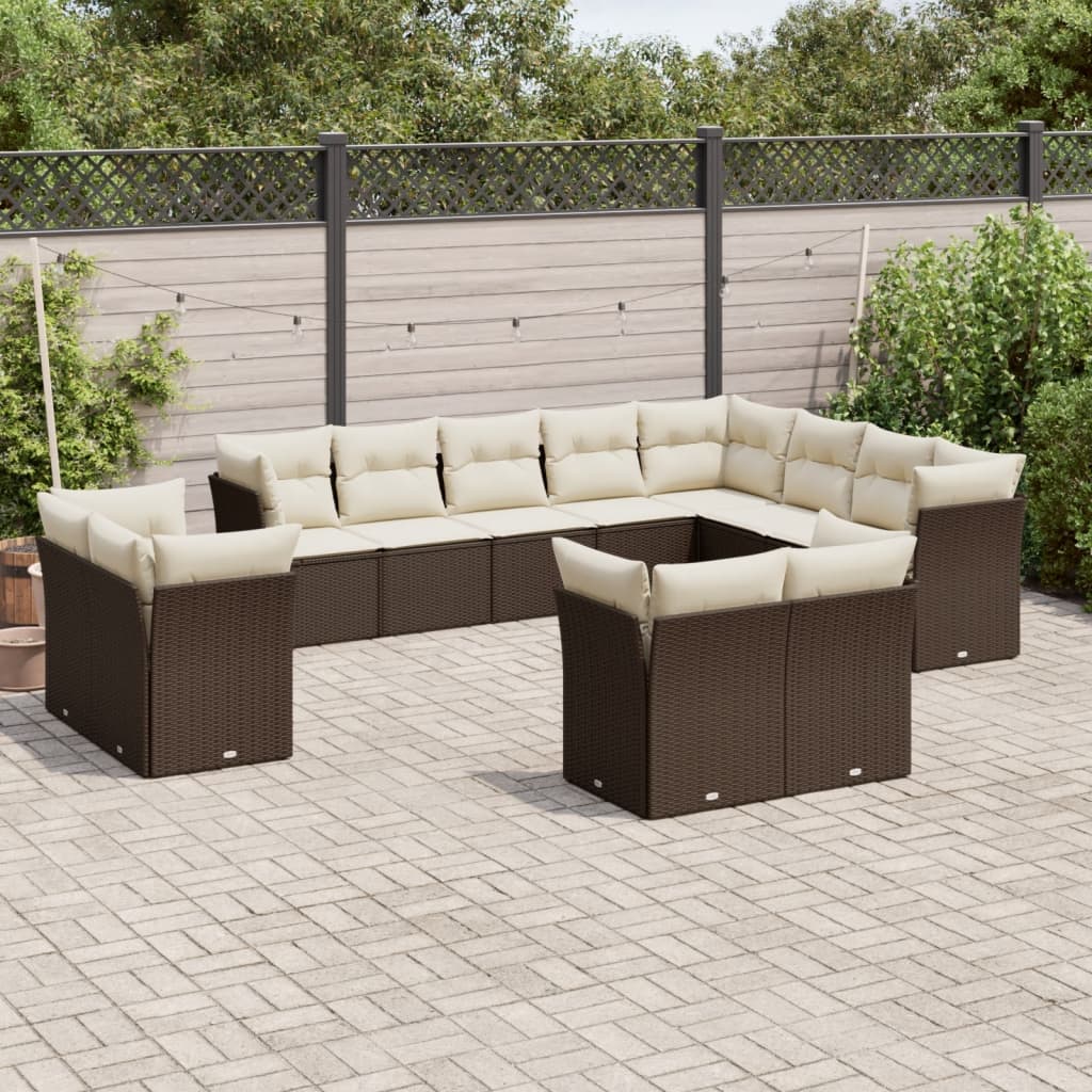12-delige Loungeset met kussens poly rattan bruin is nu te koop bij PeponiXL, paradijselijk wonen!