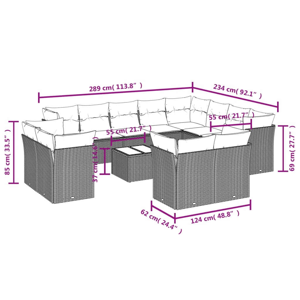 13-delige Loungeset met kussens poly rattan lichtgrijs is nu te koop bij PeponiXL, paradijselijk wonen!