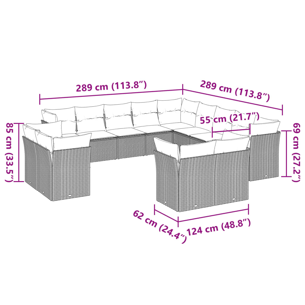 13-delige Loungeset met kussens poly rattan lichtgrijs is nu te koop bij PeponiXL, paradijselijk wonen!