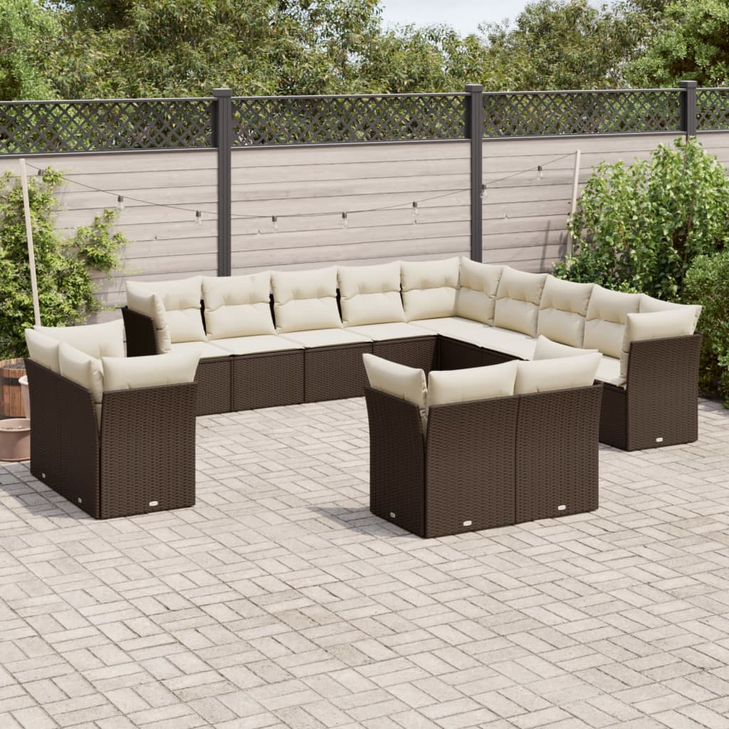 13-delige Loungeset met kussens poly rattan bruin is nu te koop bij PeponiXL, paradijselijk wonen!