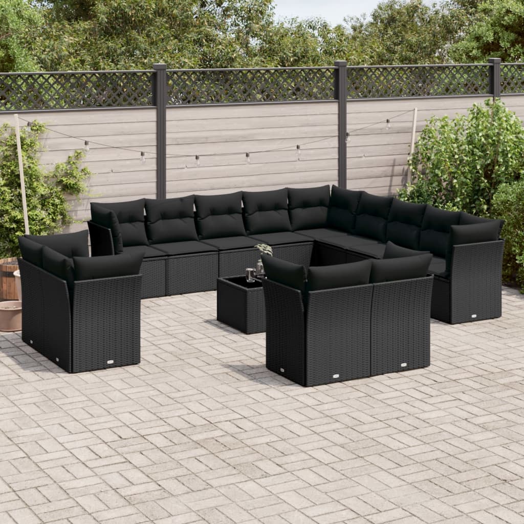 14-delige Loungeset met kussens poly rattan zwart is nu te koop bij PeponiXL, paradijselijk wonen!