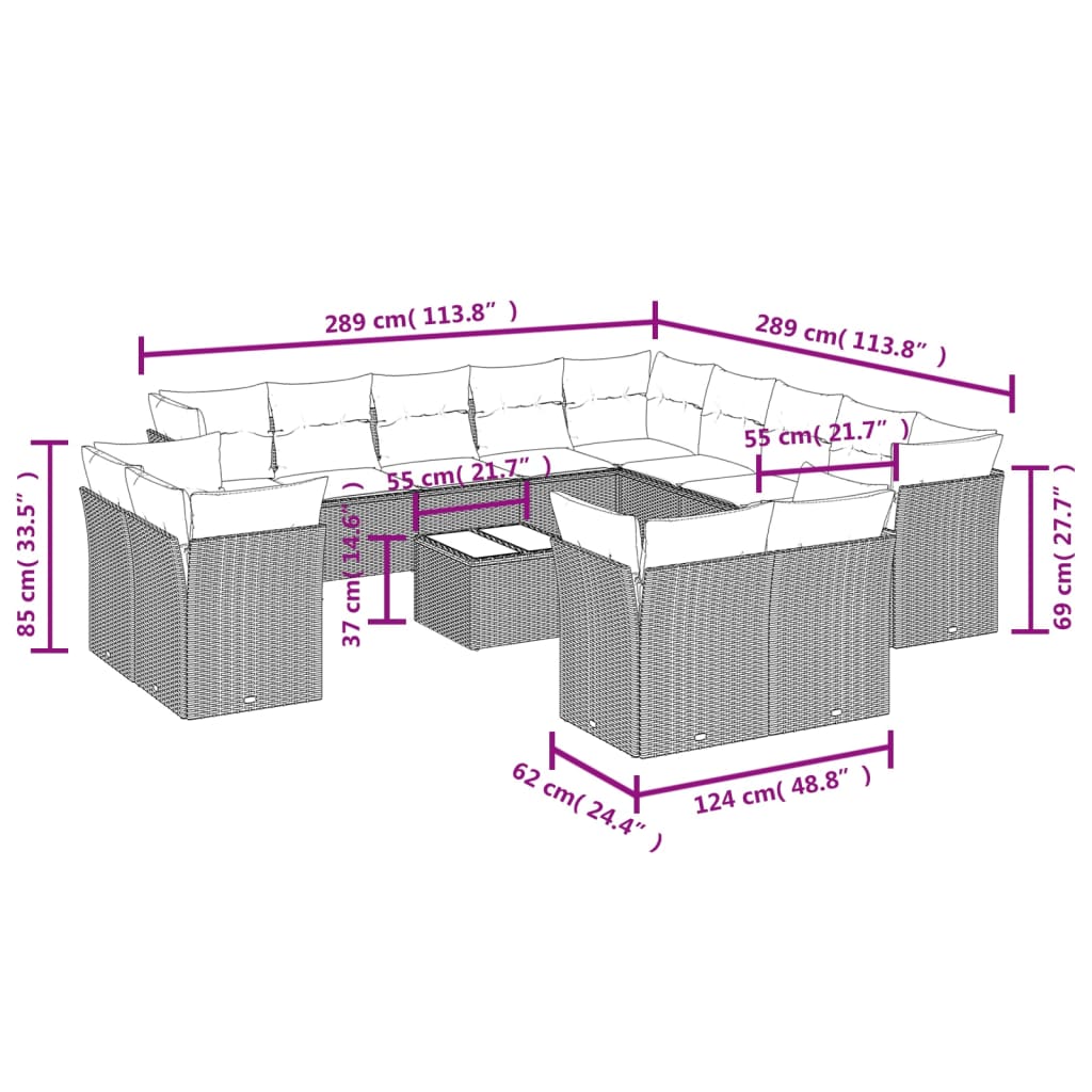 14-delige Loungeset met kussens poly rattan beige is nu te koop bij PeponiXL, paradijselijk wonen!
