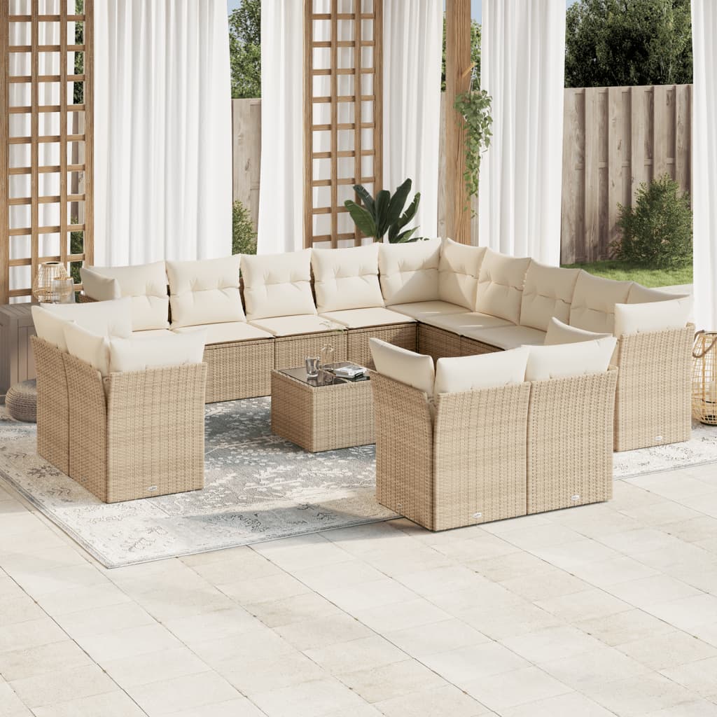 14-delige Loungeset met kussens poly rattan beige is nu te koop bij PeponiXL, paradijselijk wonen!