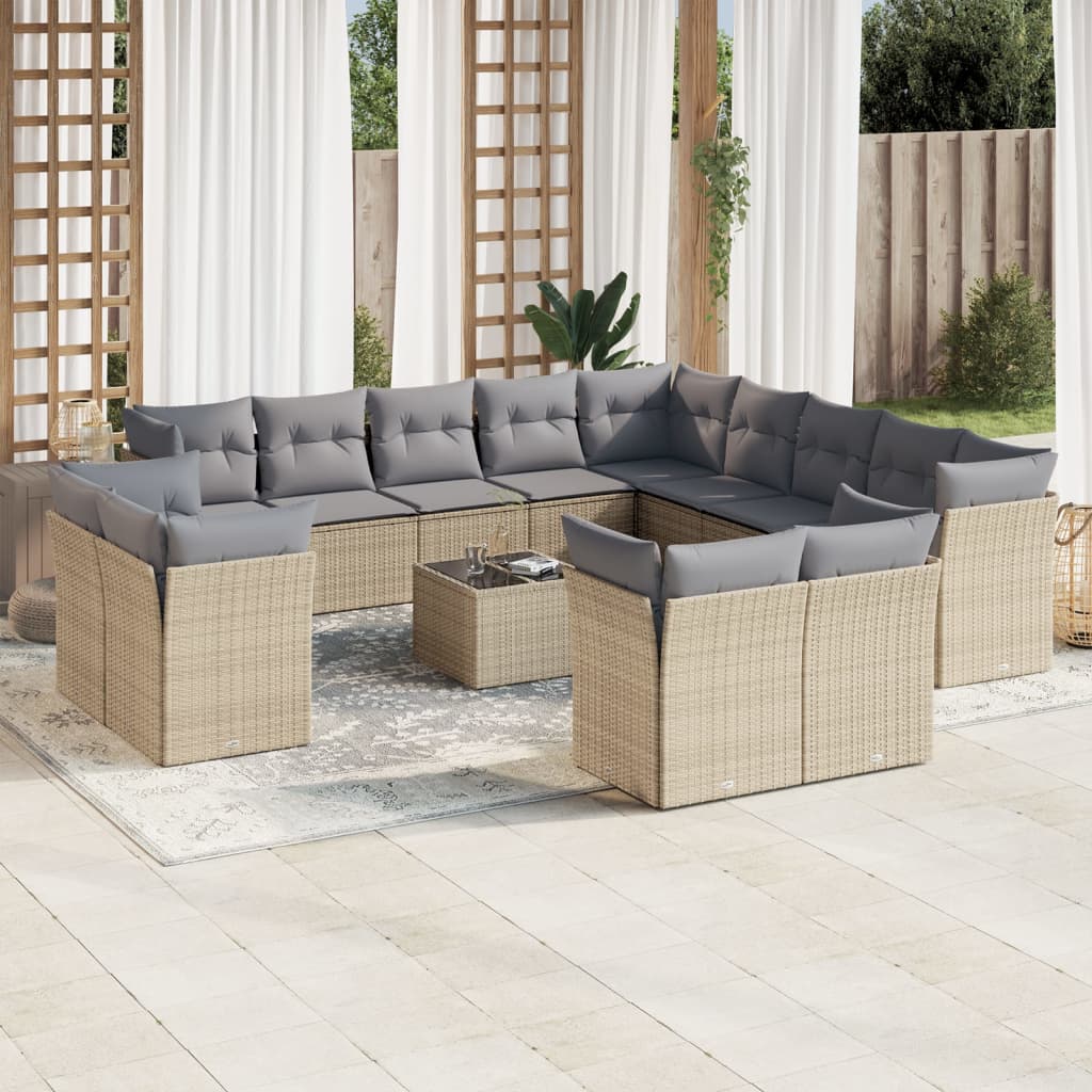 14-delige Loungeset met kussens poly rattan beige is nu te koop bij PeponiXL, paradijselijk wonen!