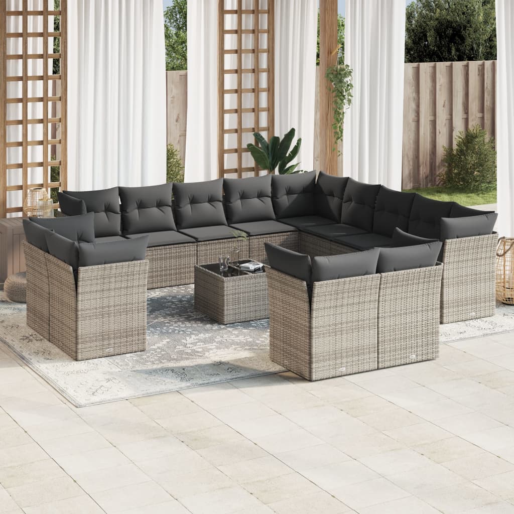 14-delige Loungeset met kussens poly rattan grijs is nu te koop bij PeponiXL, paradijselijk wonen!