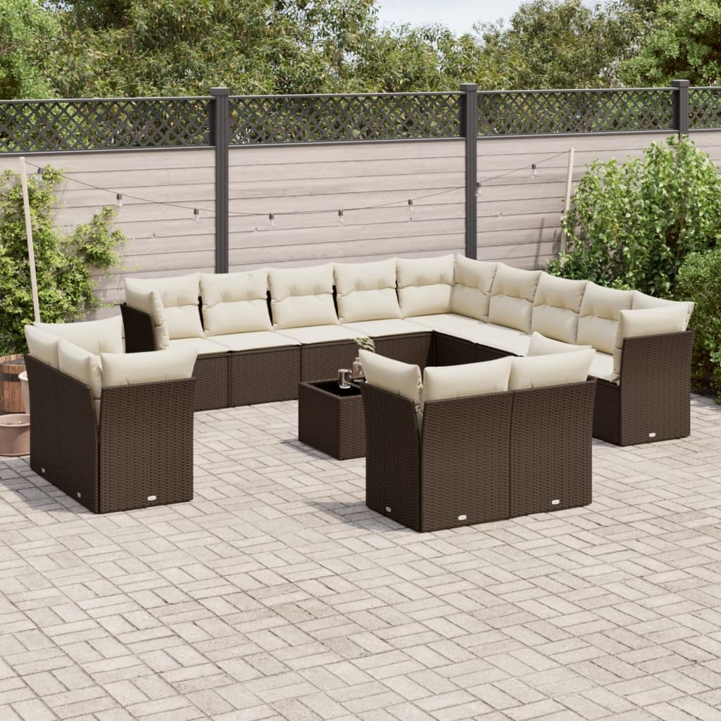 14-delige Loungeset met kussens poly rattan bruin is nu te koop bij PeponiXL, paradijselijk wonen!