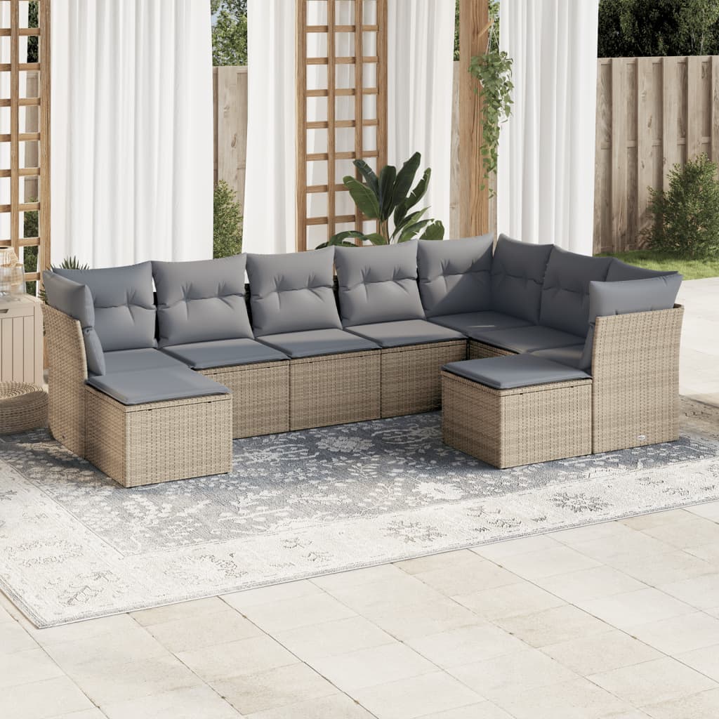 9-delige Loungeset met kussens poly rattan beige is nu te koop bij PeponiXL, paradijselijk wonen!