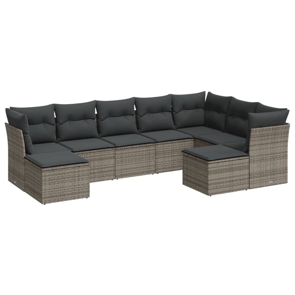 9-delige Loungeset met kussens poly rattan grijs is nu te koop bij PeponiXL, paradijselijk wonen!