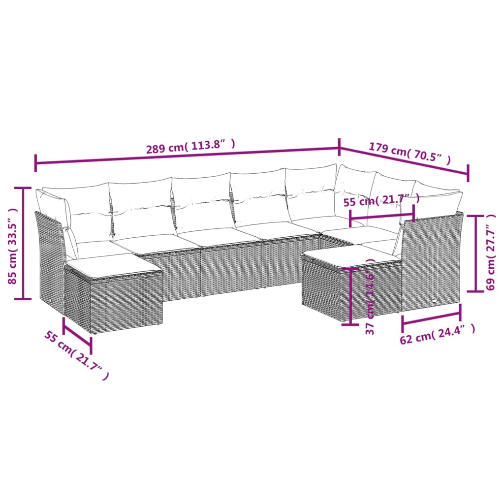 9-delige Loungeset met kussens poly rattan grijs is nu te koop bij PeponiXL, paradijselijk wonen!