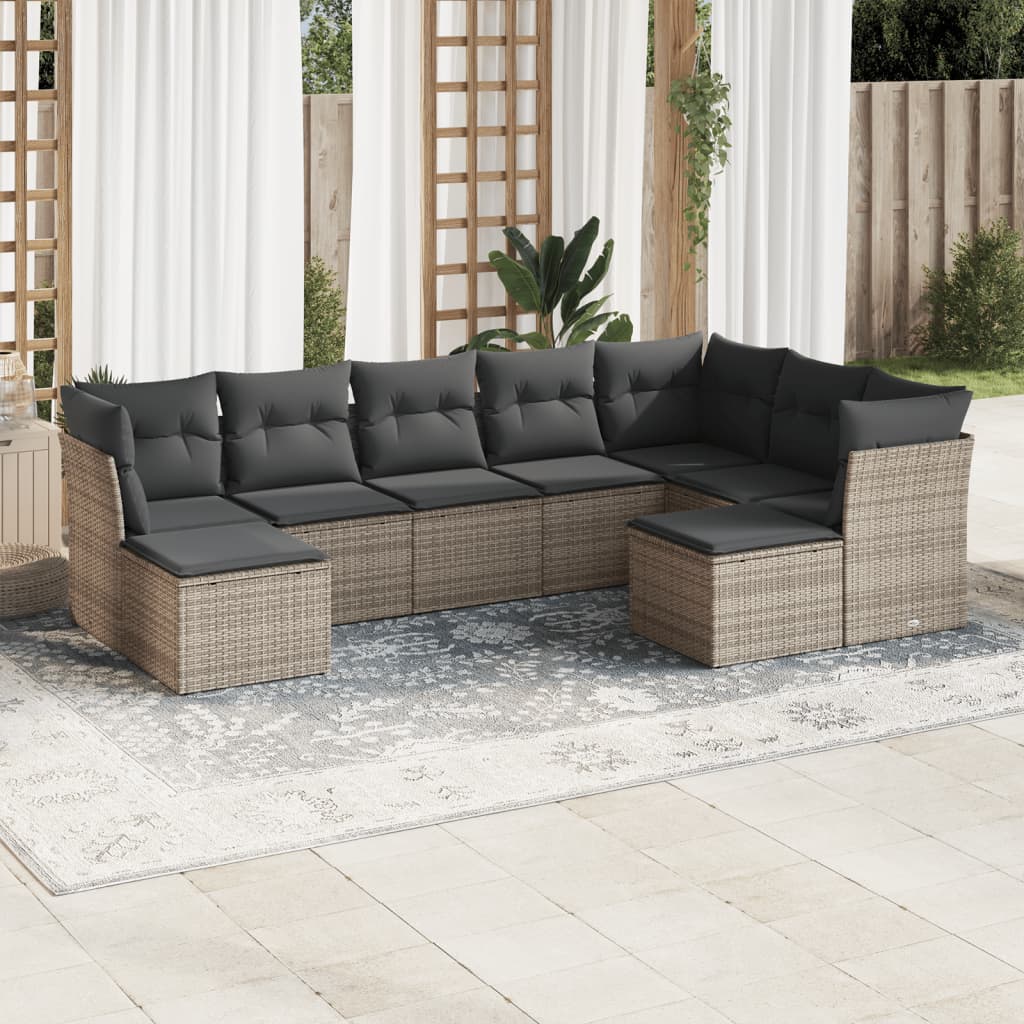 9-delige Loungeset met kussens poly rattan grijs is nu te koop bij PeponiXL, paradijselijk wonen!