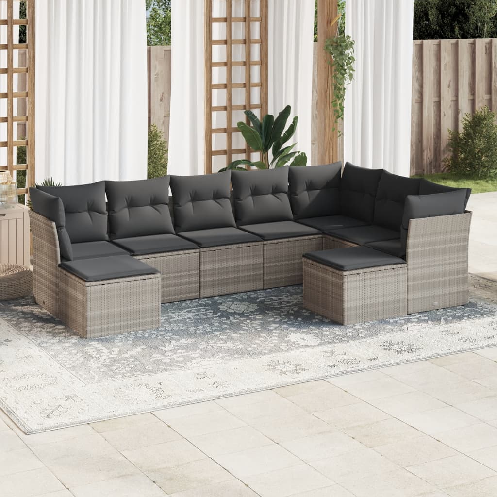9-delige Loungeset met kussens poly rattan lichtgrijs is nu te koop bij PeponiXL, paradijselijk wonen!