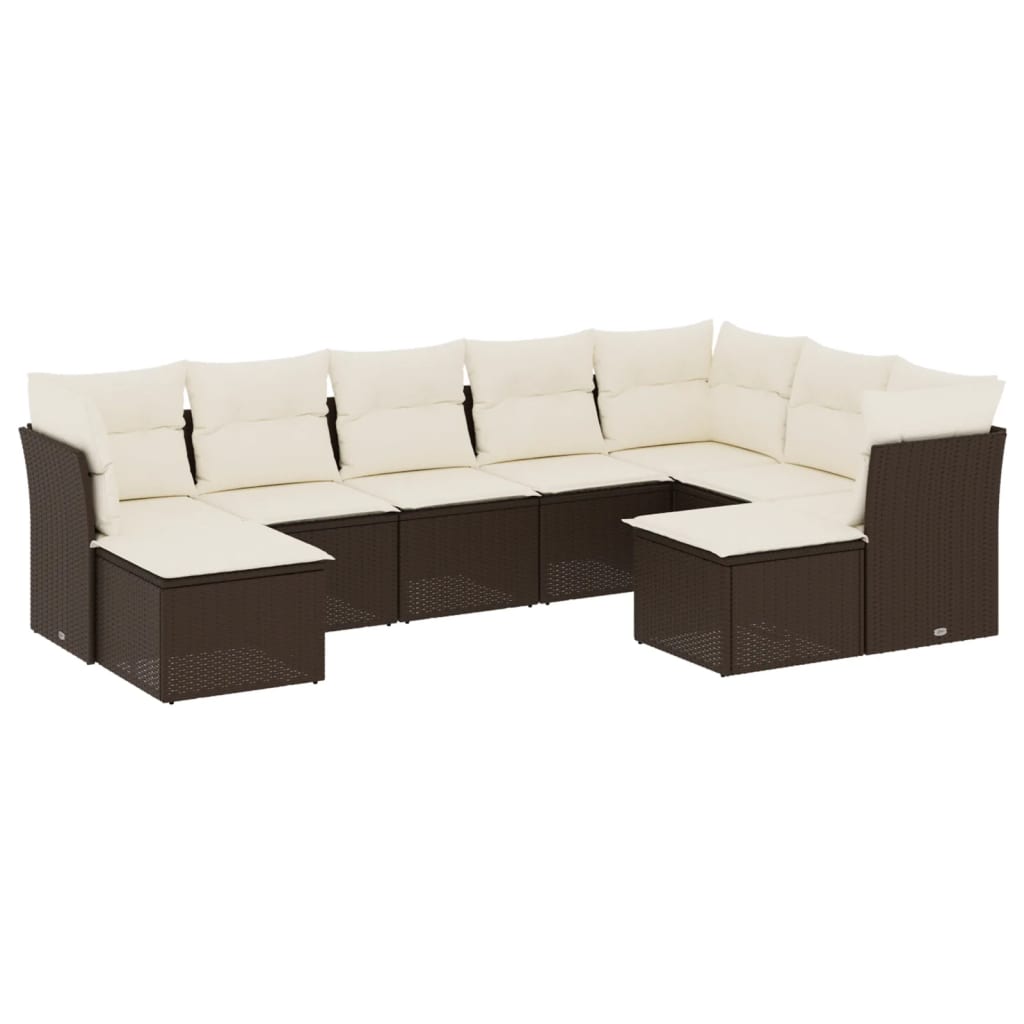 9-delige Loungeset met kussens poly rattan bruin is nu te koop bij PeponiXL, paradijselijk wonen!